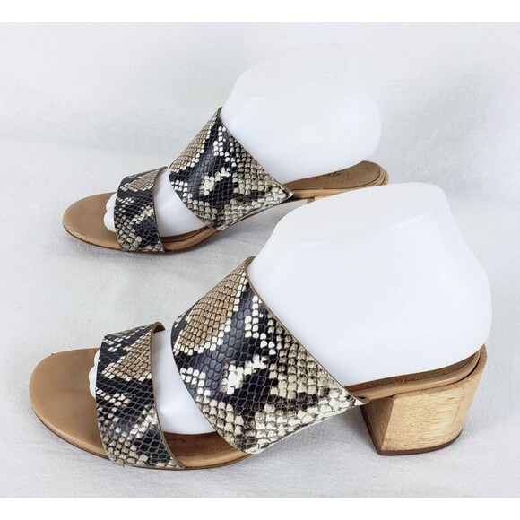 Madewell Snakeskin Sandals Womens 7.5 Gray Kiera Mule Leather Neutral Boho - Picture 1 of 12